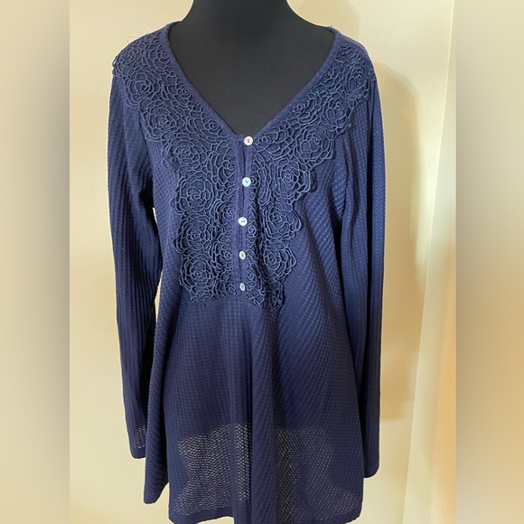 Sheilay Sweaters - Ladys Navy Blue Sheilay Floral Waffle Knit Sweater Size XL